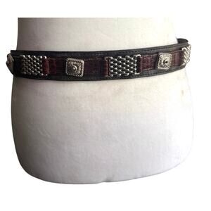 VTG Captiva Brown Leather Belt With Silver Tone Accents Size‎ Large Y2K